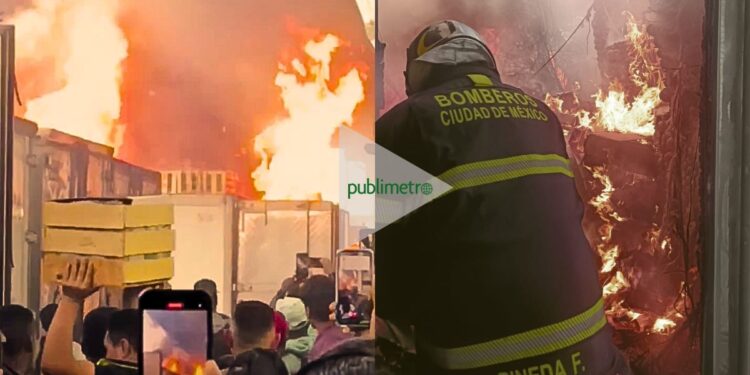 Incendio destruye tres cajas de tráiler en la Central de Abasto de Iztapalapa