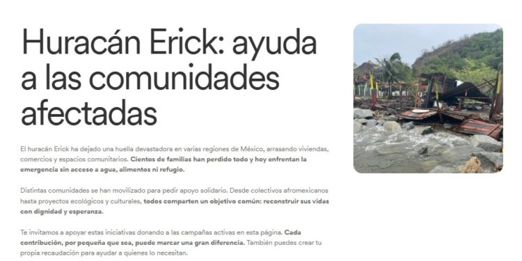 GoFundMe habilita página especial para apoyar a comunidades afectadas por el huracán Erick en Oaxaca