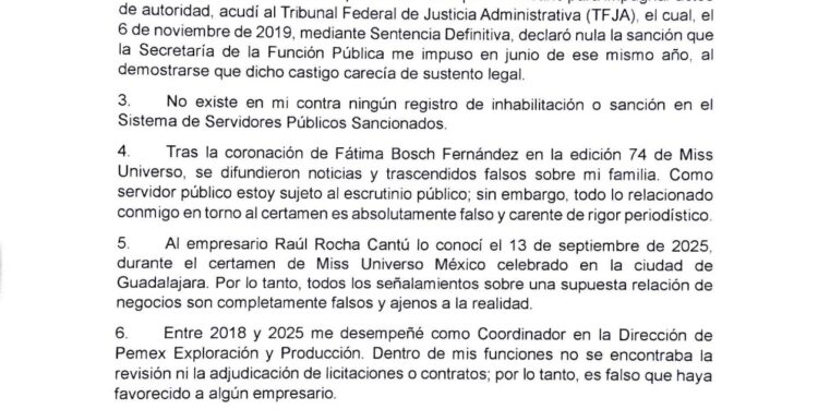 Bernardo Bosch desmiente sanciones y vínculos con empresarios tras polémica por Miss Universo