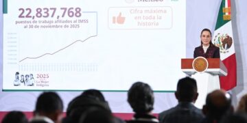 Empleo afiliado al IMSS registra nuevo récord histórico con 22 millones 837 mil 768 puestos de trabajo al 30 de noviembre de 2025