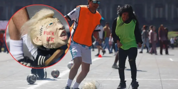 ‘Retas’ de fútbol con balones de Trump en CDMX en protesta por el ‘Mundial del despojo’