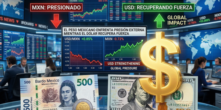 El peso mexicano enfrenta presión externa mientras el dólar recupera fuerza en los mercados