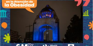 Monumentos de la CDMX se iluminan en azul por el Día Mundial y Nacional contra la Obesidad
